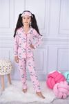 PJKÖ Unicorn Desenli Pembe Uzun Kollu Önden Düğmeli Kız Çocuk Pijama Takımı 4-12 Yaş 569U