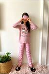 Monkey Desenli Pembe Kız Çocuk Pijama Takımı 4-12 Yaş 563