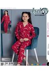 Işılay Selen Garson Bordo Love Desenli Uzun Kollu Önden Düğmeli Kız Çocuk Pijama Takımı 7-14 Yaş 38004