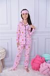 PJK Mickey Desenli Pembe Uzun Kollu Önden Düğmeli Kız Çocuk Pijama Takımı 4-12 Yaş 590U