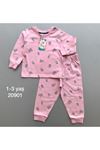 İSOB Pembe Çiçek Desenli %100 Pamuk Kız Çocuk Pijama Takımı 3-8 Yaş 20404-P