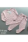 İSOB Pembe Çiçek Desenli %100 Pamuk Kız Çocuk Pijama Takımı 3-8 Yaş 21421-P