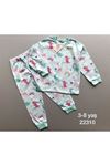 İSOB Turkuaz Unicorn Desenli %100 Pamuk Kız Çocuk Pijama Takımı 3-8 Yaş 22310-T