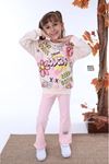 PJK2İ Love Sweat Desenli Pembe Fitilli Taytlı 2 İp %100 Pamuk Kız Çocuk Takımı 3-10 Yaş 7223-P