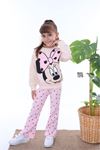 PJK2İ Minnie Mouse Desenli Ekru Fitilli Taytlı 2 İp %100 Pamuk Kız Çocuk Takımı 3-10 Yaş 7215-E