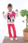 PJK2İ Minnie Mouse Desenli Fuşya Fitilli Taytlı 2 İp %100 Pamuk Kız Çocuk Takımı 3-10 Yaş 7215-F