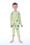 İSOB Yeşil Dinozor Desenli %100 Pamuk Erkek Çocuk Pijama Takımı 3-8 Yaş 32220-Y