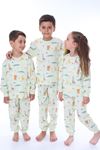 İSOB Su Yeşili Hayvanlar Alemi Desenli %100 Pamuk Unisex Çocuk Pijama Takımı 3-8 Yaş 32206-SY