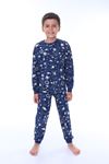 İSOB Lacivert Uzay Desenli %100 Pamuk Erkek Çocuk Pijama Takımı 3-8 Yaş 32210-L