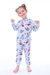 İSOB Gri Yeni Yıl Desenli %100 Pamuk Unisex Çocuk Pijama Takımı 3-8 Yaş 31209-G