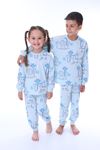 İSOB Mavi Aslan Desenli %100 Pamuk Unisex Çocuk Pijama Takımı 3-8 Yaş 32208-M