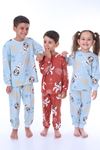 İSOB Mavi Astronot Köpek Desenli %100 Pamuk Unisex Çocuk Pijama Takımı 3-8 Yaş 32202-M