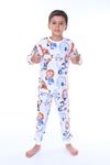 İSOB Beyaz Dinozor Desenli %100 Pamuk Erkek Çocuk Pijama Takımı 3-8 Yaş 32207-B