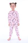 İSOB Pembe Kedi Desenli %100 Pamuk Kız Çocuk Pijama Takımı 3-8 Yaş 31212-P