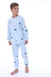 İSOB Mavi Yıldız Desenli %100 Pamuk Erkek Çocuk Pijama Takımı 8-13 Yaş 36209-M