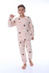 İSOB Bej Yıldız Desenli %100 Pamuk Erkek Çocuk Pijama Takımı 8-13 Yaş 36210-B