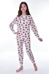 İSOB Ekru Sincap Desenli %100 Pamuk Kız Çocuk Pijama Takımı 3-12 Yaş 21251-E