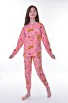 İSOB Pembe Kelebek Desenli %100 Pamuk Kız Çocuk Pijama Takımı 3-12 Yaş 21242-P