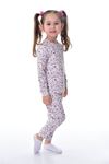 İSOB Ekru Çiçek Desen Fitilli İnterlok Kumaş %100 Pamuk Kız Çocuk Pijama Takımı 8-12 Yaş 11311-E