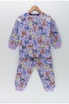 İSOB Kedicik Desenli Lila 2ip Fırçalı Kumaş %100 Pamuk Kız Çocuk Pijama Takımı 3-8 Yaş 11220-L