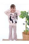 PJK2İ Minnie Mouse Desenli Bej Fitilli Taytlı 2 İp %100 Pamuk Kız Çocuk Takımı 3-10 Yaş 7215-B