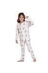 ELMP Ekru Baykuş Desenli %100 Pamuk Kız Çocuk Pijama Takımı 9-13 Yaş 4059/913