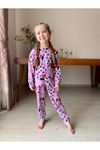 İSOB Lila Minnie Mause Desenli Fitilli Kumaş %100 Pamuk Kız Çocuk Pijama Takımı 3-8 Yaş 31219-L