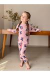 İSOB Pembe Stitch Desenli Fitilli Kumaş %100 Pamuk Kız Çocuk Pijama Takımı 3-8 Yaş 31220-P