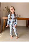 İSOB Mavi Stitch Desenli Fitilli Kumaş %100 Pamuk Kız Çocuk Pijama Takımı 3-8 Yaş 31220-M