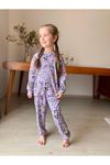 İSOB Lila Bluey Desenli Fitilli Kumaş %100 Pamuk Kız Çocuk Pijama Takımı 3-8 Yaş 31221-L