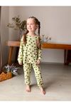 İSOB Yeşil Kalp Desenli Fitilli Kumaş %100 Pamuk Kız Çocuk Pijama Takımı 3-8 Yaş 31218-Y