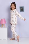 ELMP Ekru Baykuş Desenli %100 Pamuk Kız Çocuk Pijama Takımı 1-13 Yaş 4059