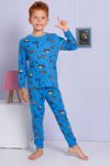 ELMP Mavi İş Makinesi Desenli %100 Pamuk Erkek Çocuk Pijama Takımı 1-13 Yaş 3055