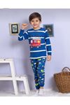 *ELMP Lacivert İtfaiye Desenli %100 Pamuk Erkek Çocuk Pijama Takımı 1-9 Yaş 3010