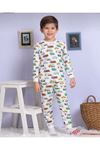 *ELMP Otobüs Desen %100 Pamuk Erkek Çocuk Pijama Takımı 1-9 Yaş 3004