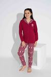 TARP Bordo Kar Taneli İnterlok Önden Düğmeli Kız Çocuk Pijama Takımı 5-15 Yaş 2761-B