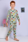 ELMP Yeşil Dinazor Desenli %100 Pamuk Erkek Çocuk Pijama Takımı 1-13 Yaş 3057