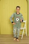 MİNİM Yeşil Football Star Nakışlı Polar Erkek Çocuk Pijama Takımı 9-16 Yaş 5557-Y