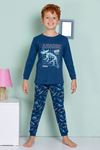 ELMP Lacivert Dinazor Desenli %100 Pamuk Erkek Çocuk Pijama Takımı 1-13 Yaş 3068