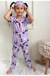 PJKÖ Kuromi Desenli Lila Kısa Kollu Önden Düğmeli Kız Çocuk Pijama Takımı 4-12 Yaş 501K-L